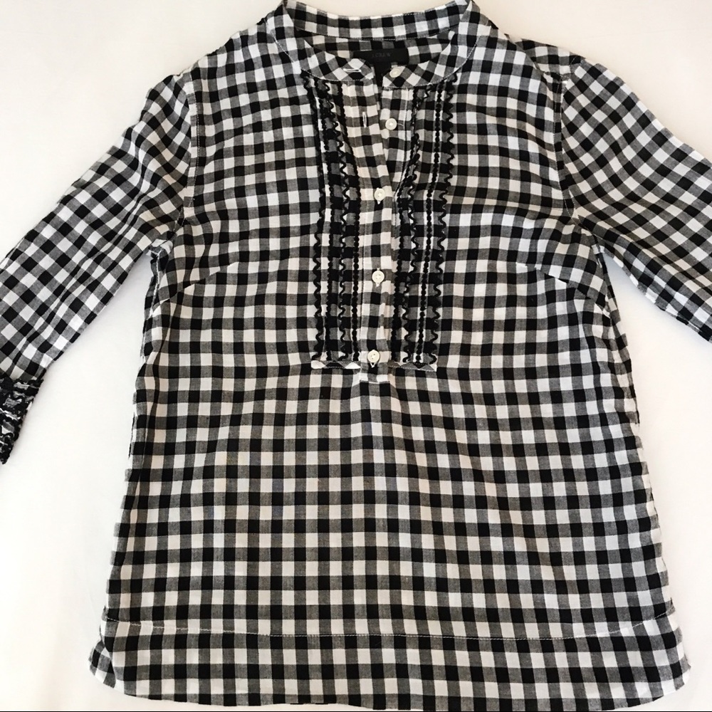 J. Crew Checked bell-sleeve top size 00